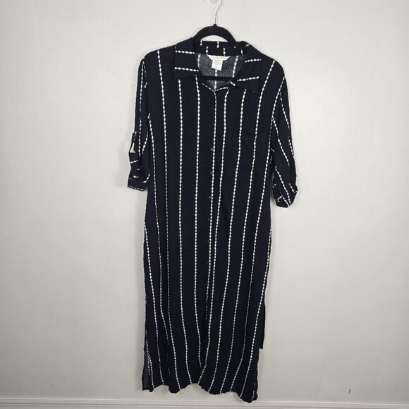 La Blanca Cover-Up Dress M Black White Striped Belted Resort Beach Midi NWOT - Picture 11 of 12